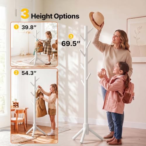 AMADA Solid Wooden Coat Rack Freestanding with 8 Hooks, White - Image 6