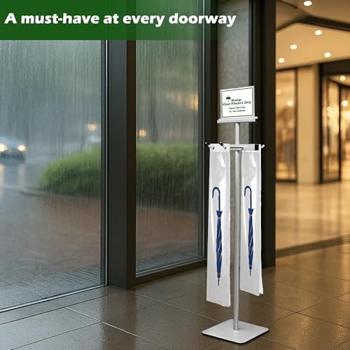 Umbrella Bag Stand, Wet Umbrella Stand with 220 Umbrellas Bags, Silver - Image 5