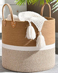 KAKAMAY Large Blanket Basket (18"x18"x16"),Woven Baby Laundry Hamper for Storage, Cotton Rope Blankets Baskets for Nursery, Laundry, Living Room, Pillows, Baby Toy chest with Handles (Brown) by KAKAMAY