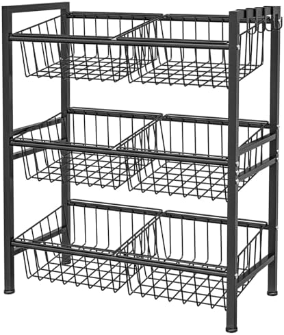 Hastatii Kitchen Storage Basket Shelf, Snack Shelf, Vegetable Shelf, 3 Tier, Black by Hastatii
