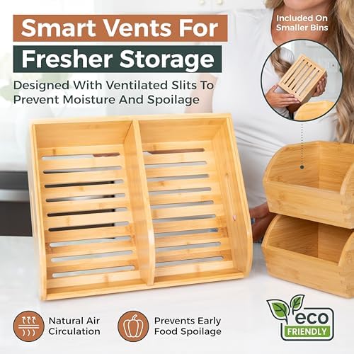 Potato and Onion Storage Bin, Stackable Bamboo Pantry Organizer and Storage - Image 3