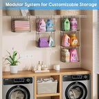 3-Pack Extra-Tall 13.6'' Hanging Laundry Basket Organizer, Foldable Wire Shelf with 360° Rotating Hooks & Reinforced Height - Durable Space-Saving Laundry Room & Closet Organizer, Black Patent - Image 5