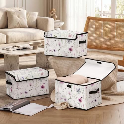 Stackable Storage Bins with Lids,Closet Organizers Fabric Box for Home and Office,Blanket Clothes Organizers,Under Bed Storage Containers 3 Pack - Image 6