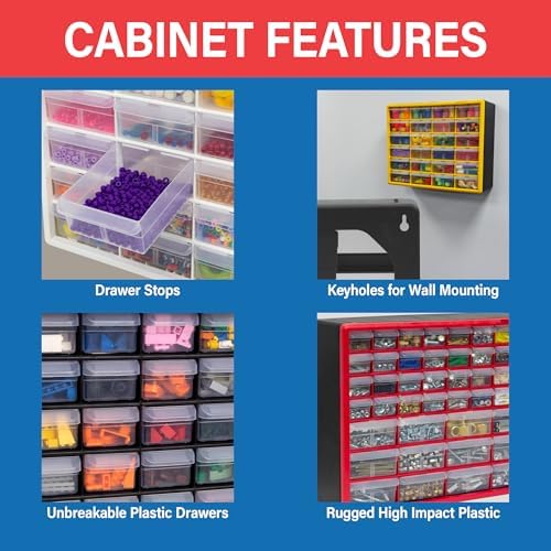 Akro-Mils 26-Drawer Plastic Storage Cabinet, 20"W x 6"D x 10"H, Yellow - Image 6
