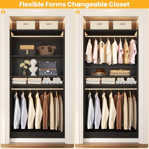 Unikito 3FT Closet System with 2 Hanging Rods & Adjustable Shelves, Black - Image 3