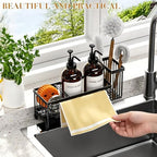 Kitchen Soap Dispenser Set with Sponge Holder and Towel Rack, 17OZ Glass Bottle, Hand and Dish Soap Dispenser Set, Non-Slip Silicone Pad, Brush Holder, Kitchen Sink Caddy Organizer Countertop (Amber) - Image 3