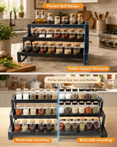 Spice Rack Organizer for Cabinet Expandable Metal 3 Tier Spice Rack Black - Image 5
