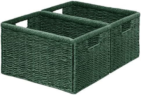 Vagusicc 2 Packs Large Wicker Storage Basket, Closet Storage Baskets Bins for Shelves, Decorative Collapsible Baskets for Organizing Clothes Toy Nursery Bathroom Organizers and Storage, Green by Vagusicc