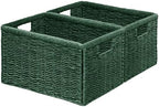 Vagusicc 2 Packs Large Wicker Storage Basket, Closet Storage Baskets Bins for Shelves, Decorative Collapsible Baskets for Organizing Clothes Toy Nursery Bathroom Organizers and Storage, Green by Vagusicc