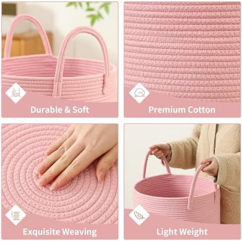 Laundry Basket Hamper Tall Rope Storage Woven for Blanket toys Dirty Clothes in Living Room Bathroom Bedroom (Pink, 100L/26.4Gal) - Image 4