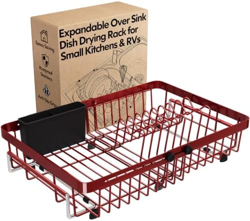 MAJALiS Red Expandable Dish Drying Rack Over The Sink with Anti Slip Grip by MAJALiS