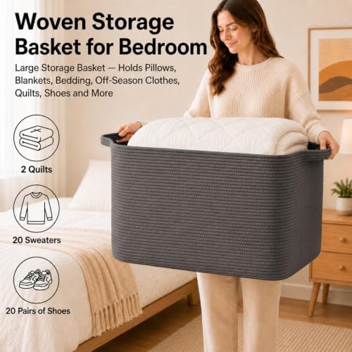OIASKET 118L Extra Large Blanket Basket Living Room, 24.8"x17.7"x16.2" - Image 4