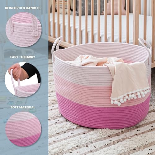 OrganiHaus Round Toy Basket & Blanket Basket, Cotton Rope 20x13" - Image 3