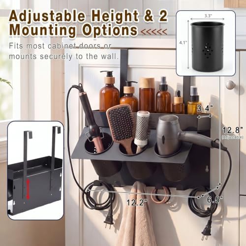 Domensi Hair Tool Organizer Wall Mount Hair Dryer Holder for Cabinet Door - Image 2
