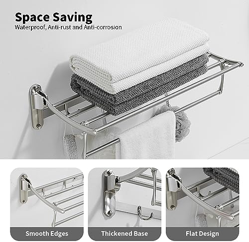 BESy Towel Racks with Foldable Towel Bar Hooks Wall Mounted Brushed Nickel - Image 2