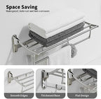 BESy Towel Racks with Foldable Towel Bar Hooks Wall Mounted Brushed Nickel - Image 2