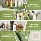 Bathroom Counter Organizer with Hair Dryer Holder and Toothbrush Holder, Acrylic Vanity Tray for Skincare, Perfume, Makeup Storage on Countertop ＆ Dresser (Green, 3-Tier) - Image 4