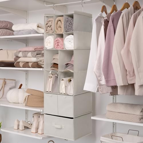 GRANNY SAYS Hanging Closet Organizer, 3 Drawers, 6 Shelves, Beige - Image 4
