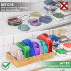 Kiasthome Expandable Bamboo Lid Organizers Inside Cabinet, Kitchen Cabinet Organizers with 3 Adjustable Dividers, Storage Plastic Lids, Food Container Lid Holder Organizer for Drawer Pantry, Nature - Image 6