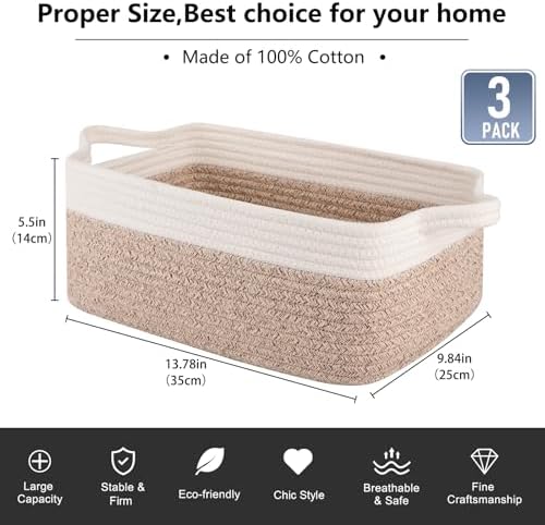 OIAHOMY 3-Pack Storage Baskets for Organizing Woven Small Basket Brown - Image 3