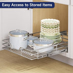 Pull Out Cabinet Organizer, 25.5" W x 21.5" D, Heavy Duty Chrome Slide Out Shelf for Wide Base Cabinets, Sliding Wire Basket Drawer for Pots, Pans, Appliances & Pantry Storage - Image 6