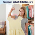 HOUSE DAY 14 Inch Kids Velvet Hangers 50 Pack, Durable Big Kid Hanger Pink - Image 2