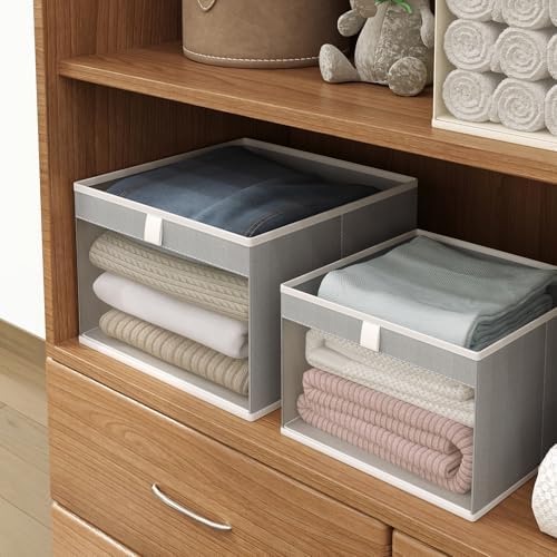 Linen Closet Organizers and Storage, Closet Storage Bins Basket Organizer, Foldable Organization Baskets with Mesh Window for Clothes Towels and Toys, 10.75" x 10.75" x 7.5", Gray, 4 pack - Image 2