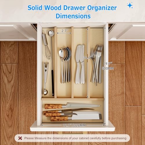 WelFurGeer Solid Birch Wood Silverware Drawer Organizer, Wooden Cutlery Drawer Organizer, Utensil Tray for Kitchen Drawers, Kitchen Utensil Organizer for Silverware, Flatware, Spoons, Forks, Knives - Image 5