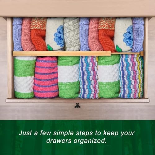 FJO 6 Pack Bamboo Drawer Dividers 4.65" High Adjustable from 17'' to 22'' - Image 7
