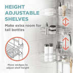 Zenna Home Tension Pole Shower Caddy Corner Organizer, Adjustable Standing Shower Caddy with 4 L-shaped Baskets and Hooks, Rust Resistant Bathroom Tension Rod Organizer, 60 to 97 Inch, Satin Nickel - Image 4