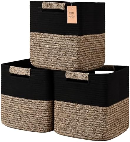 12 Inch Storage Cubes, 3 Pack Cube Storage Bins for Organizing, Cotton Rope Woven Baskets for Shelves, Bathroom, Kids Room, Closets, Baby Nursery by Degeyoyo