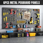 Peg Board, 112PCS Heavy Duty Metal Pegboard with Hooks, 6 Pack Black Peg Board Panels, 60lbs Load Capacity Each, Pegboard Wall Organizer for Garage, Workshop, Kitchen, Craft Rooms - Image 4