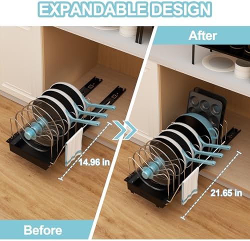 Golener Pots and Pans Organizer Under Cabinet, 22" Deep Expandable, 2 Pack - Image 2