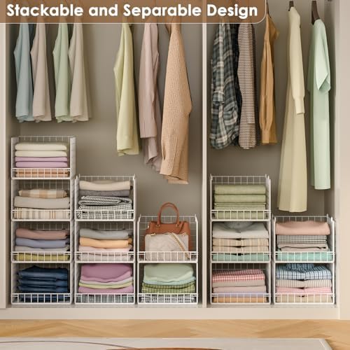 5-Tier Stackable Closet Organizers and Storage Baskets, Closet Shelf Organizer, Space-Saving closet organizer system, Foldable Clothes Storage Bins for Closet Organizer System, White(Patent 30022416) - Image 6