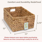 KOKODO 15”L x 11”W Large Rectangular Water Hyacinth Wicker Storage Basket with Handles, Metal Frame and Chalkboard Label, Handwoven Bin for Space-Saving Room Organization - Image 3