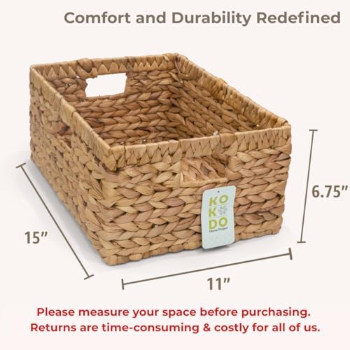 KOKODO 15”L x 11”W Large Rectangular Water Hyacinth Wicker Storage Basket with Handles, Metal Frame and Chalkboard Label, Handwoven Bin for Space-Saving Room Organization - Image 3