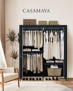 CASAMAYA Clothes Rack, Portable Closet, 54.7 Inch Large Capacity Wardrobe Closet with Cover, Clothes Storage Organizer with Shelves and 3 Hanging Rods, Easy to Assembly, Black PCT122B01 - Image 2