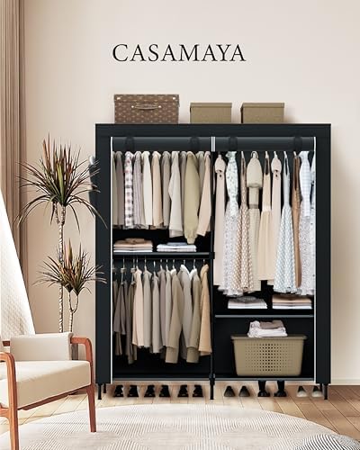 CASAMAYA Clothes Rack, Portable Closet, 54.7 Inch Large Capacity Wardrobe Closet with Cover, Clothes Storage Organizer with Shelves and 3 Hanging Rods, Easy to Assembly, Black PCT122B01 - Image 2