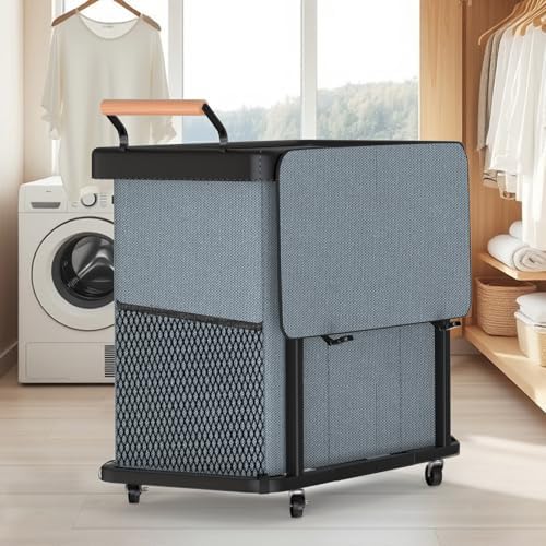 Rolling Laundry Hamper with Wheels, Laundry Hamper 3 Section with Lid Gray - Image 7