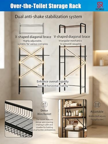 Easy Installation Over The Toilet Storage Cabinet, 4-Tier 3-Screw Quick Install Bathroom Organizer, No Handyman Required, Laser Welding, eco-Friendly Paint Coating.(Vintage Brown/Black) - Image 2