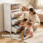 4-Tier Foldable Plastic Drawer Storage with Wheels,Stackable Storage Bins with Lid,Organization and Storage Boxes for Kitchen,Cloakroom,Closet,Living Room,Office and Dorm - Image 5