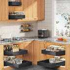 Seinloes 4 Pack Expandable Pull Out Cabinet Organizer 21" Deep with Raising Pad for Framed Cabinets,Upgrade 3 Slide Rails Slide Out Drawers,Roll Out Shelves Adhesive,Adjustable Width 9"-14.1" Black - Image 6