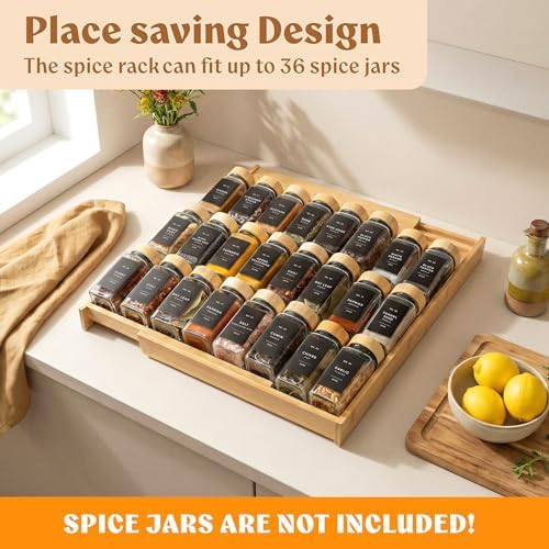 EDELHAUS Bamboo Spice Drawer Organizer, Expandable 4 Tier Spice Rack - Image 3