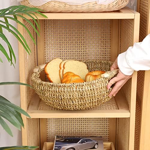 KINGWILLOW 13.39" Seagrass Woven Round Basket with Wooden Handles - Image 6