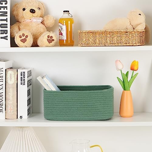 MiniArk Small Storage Baskets for Organizing | Closet Organizer Bins | Shelf Toy Basket | Woven Rope Baskets | Cube Decorative Box | Shallow Basket | 11.5x7.5x4.7” | 4 Packs Green - Image 6