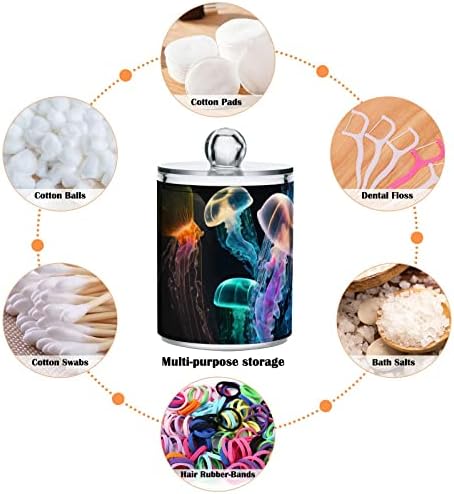 Vnurnrn Plastic Jars with Lid (Glowing Sea Jellyfish), Bathroom Vanity Canisters Storage Organizer for Cotton Balls, Swabs, Pads,Bath Salts, 4 Pack - Image 4