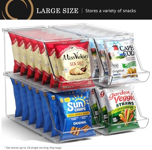 Sorbus Snack Organizer for Pantry, Clear Stackable Chip Bins (4 Pack) - Image 7