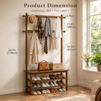 Solid Wood Hall Tree with Bench, Shoe Rack & 11 Hooks 35.0'' - Image 4