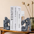 Grey Book Ends Decorative, Girl Thinker Design, Modern Bookends for Shelves, Non-Skid Heavy Duty Resin Book Stopper for Books, Resin, 1Pair/2Piece - Image 6