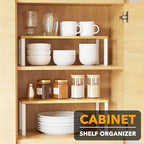 SpaceAid Cabinet Shelf Organizers 2 Pack, Kitchen Counter Rack Shelves Riser, Stackable Expandable Spice Rack, Pantry Cupboard Storage Organization (White and Natural, Long) - Image 3